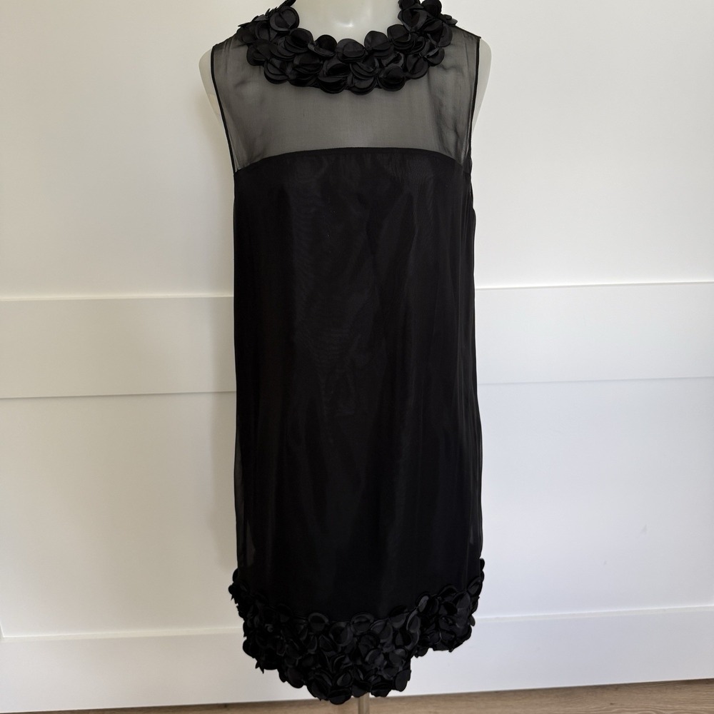 Taylor Black Silk LBD Petal Collar&Hem Shift Dress Womens 10 Sheer Whimsigoth